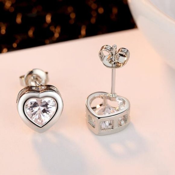 [Set of 2] 925 Sterling Silver Diamond Heart - Picture 4 of 6